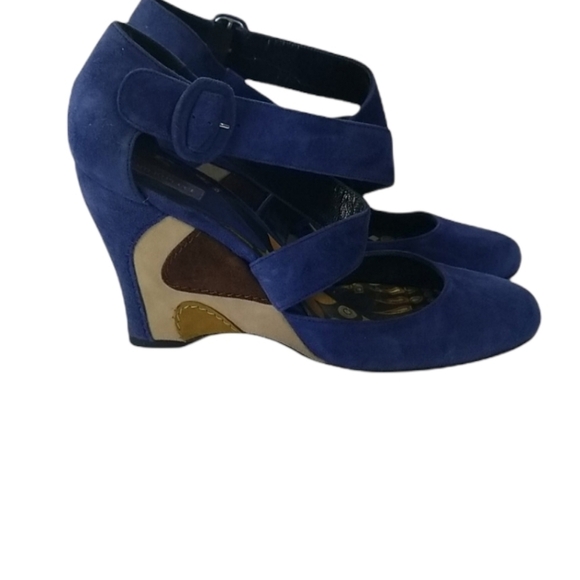 Vtg y2k Emilio Pucci Blue Suede Wedge Heels 36.5 - Picture 1 of 11